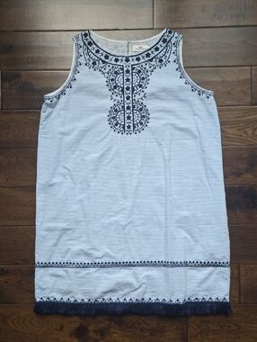 Vineyard Vines Navy Embroidered White Striped Fringe Mini Dress